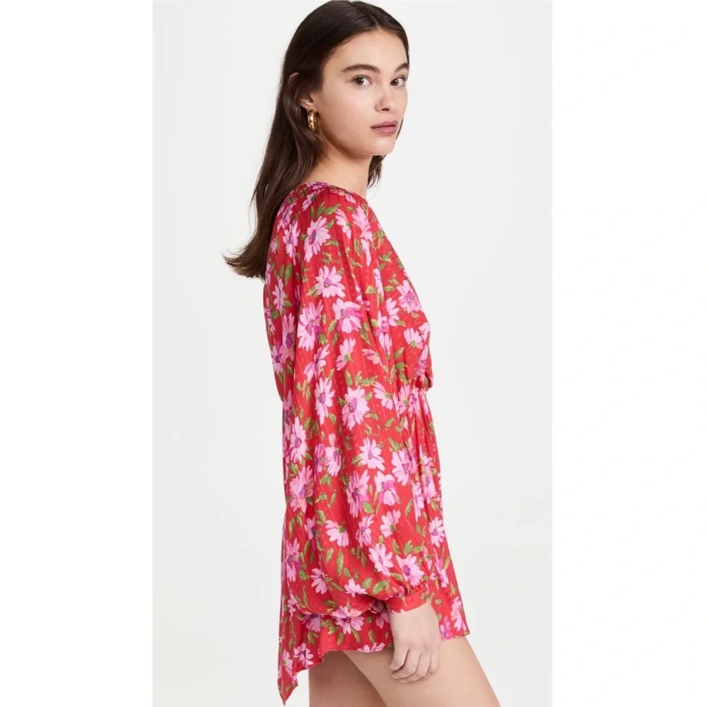 LoveShackFancy Red Hand Painted Floral Mini Dress NWT Large - Picture 8 of 16